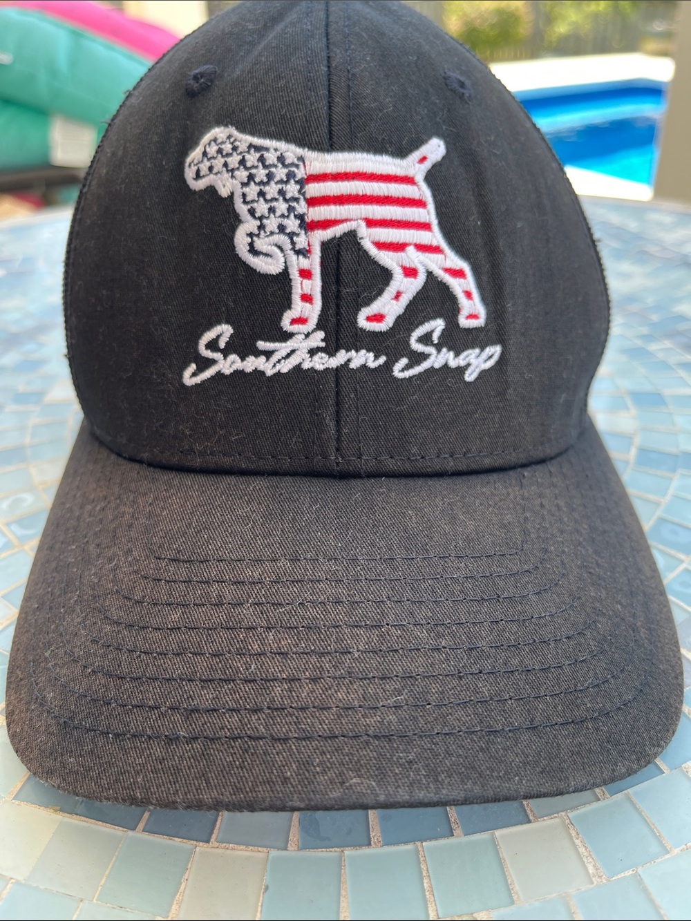 Southern Snap Patriotic Dog Richardson 112 Mesh Snapback Trucker Hat USA Flag